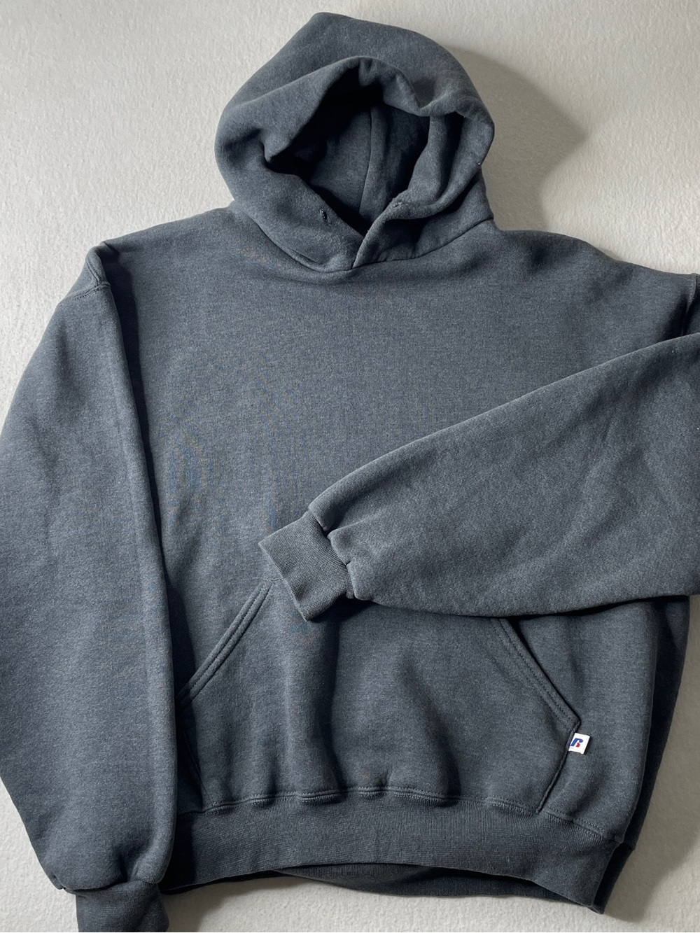 Vintage Russell Athletic Charcoal Hoodie Large Blank Pullover Streetwear 90s